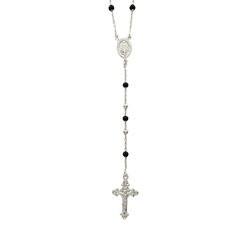 Rosario Virgen Milagrosa - Plata 925 - Resina negra- RO3004 conpiedra