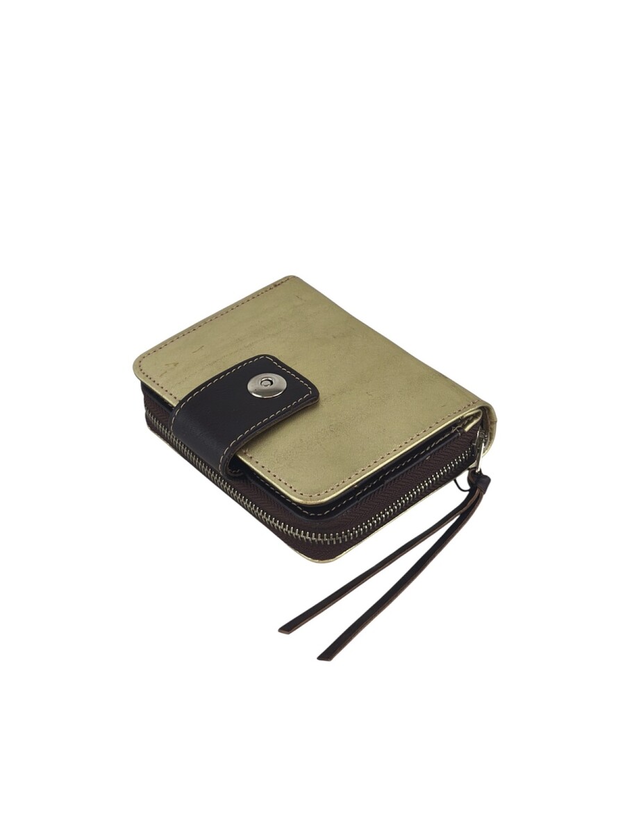 Billetera Monedero Cuero Genuino | Compacta, Cremallera y Broche Magnético - Plateado 