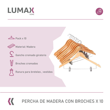Percha de madera con pinzas x 10 resistente Percha de madera con pinzas x 10 resistente
