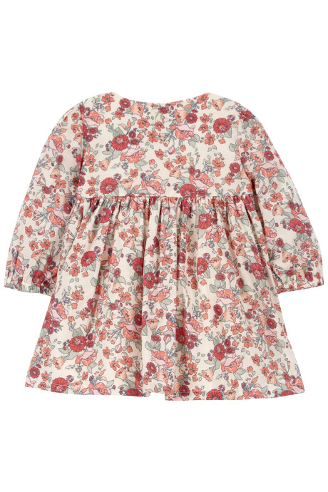 Vestido de algodón, manga arga, diseño floral Sin color