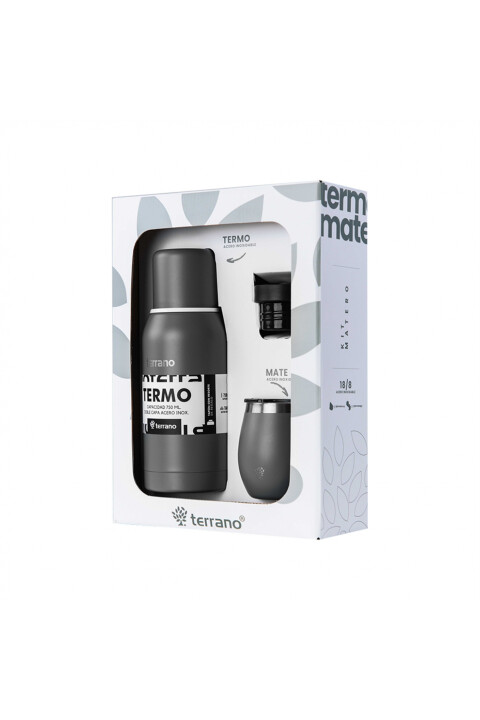 KIT V1 TERMO CLASICO 750ML SIN MANIJA TERRANO KIT V1 MATE + TERMO CLASICO 750ML GRIS