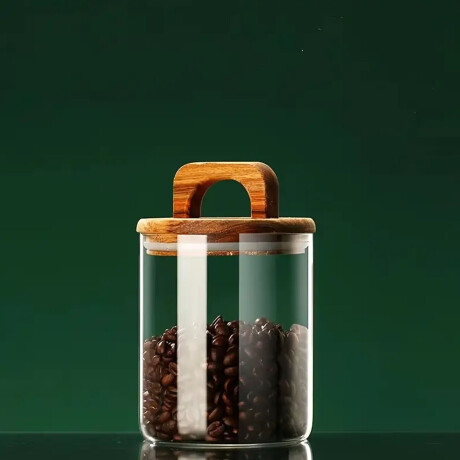 Frasco Tarro Recipiente en Vidrio y Tapa Madera c/ Asa 950Ml Transparente