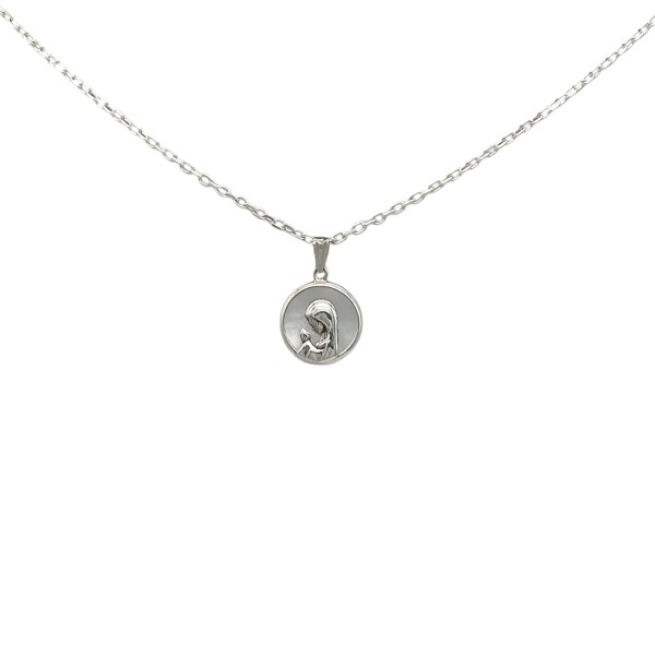 Dije Medalla Virgen Niña-Plata 925-Piedra Nacar-CP3017 Conpiedra