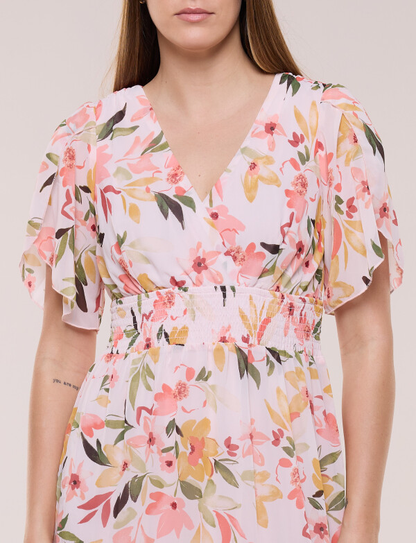 Vestido Maxi Estampado Floral Con Escote Cruzado ROSA/MULTI