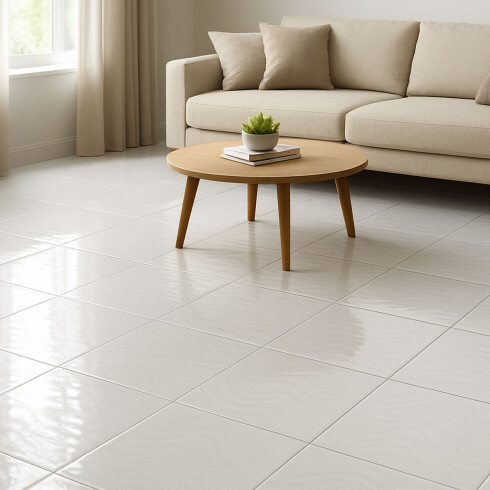 CERAMICA 43X43 CON RELIEVE TEXTURA BRILLO BLANCO PLENO GAMAS DE BLANCO