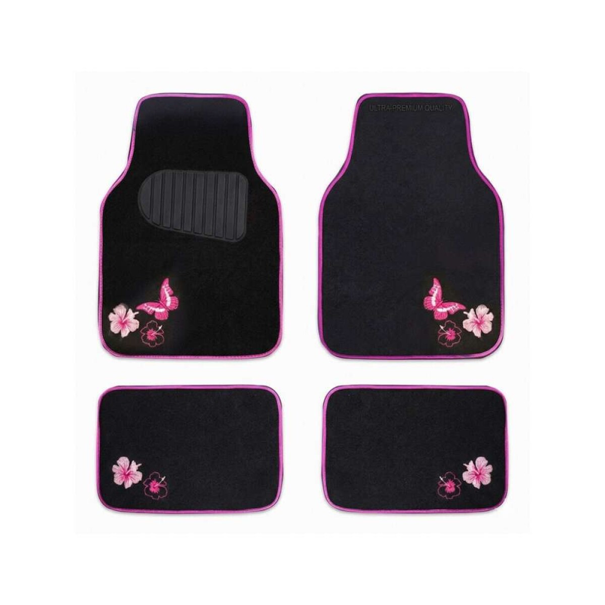 Alfombra Universal Negra De Fieltro Con Mariposas - Rosa 