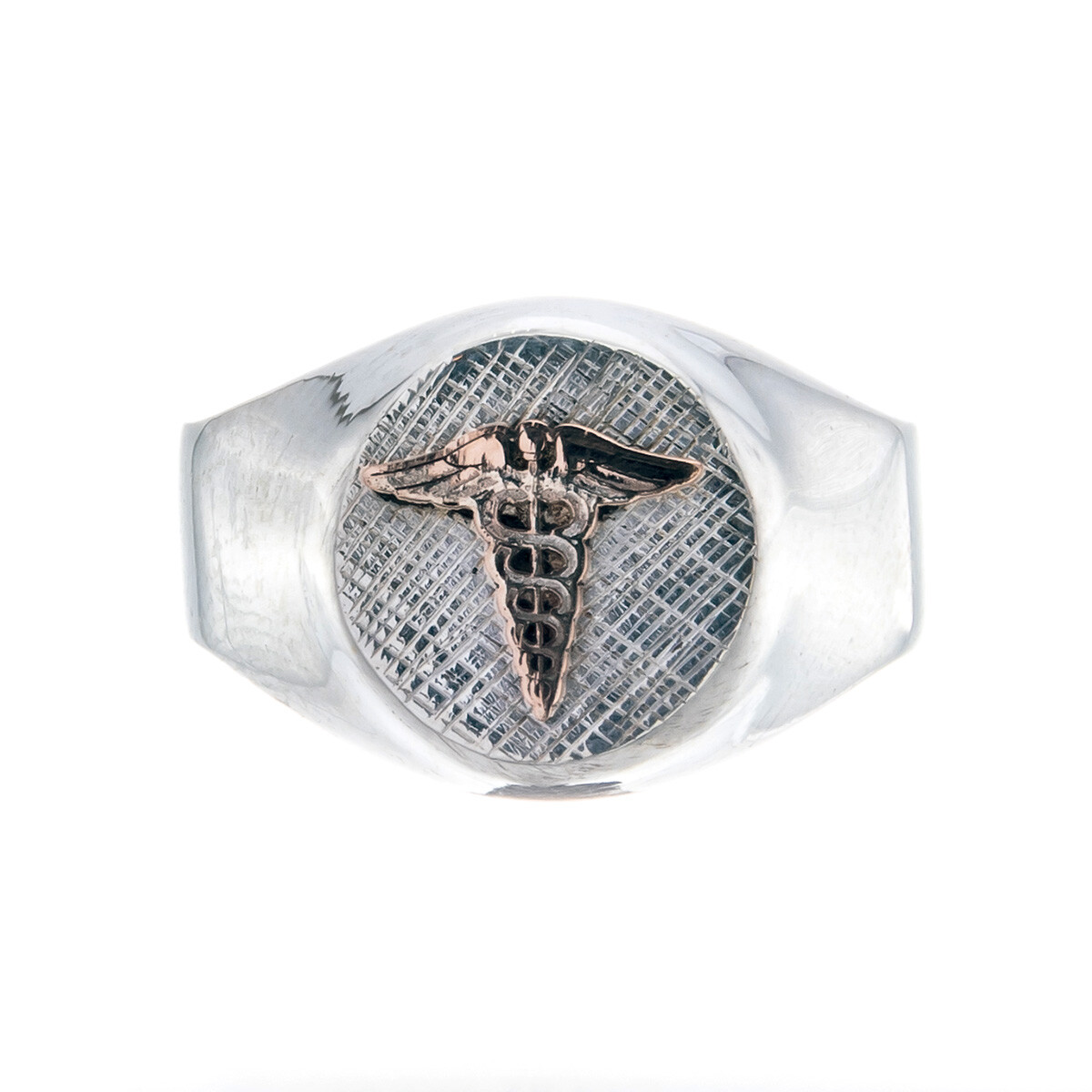 Anillo de plata 925 y oro 10 ktes, MEDICINA. 