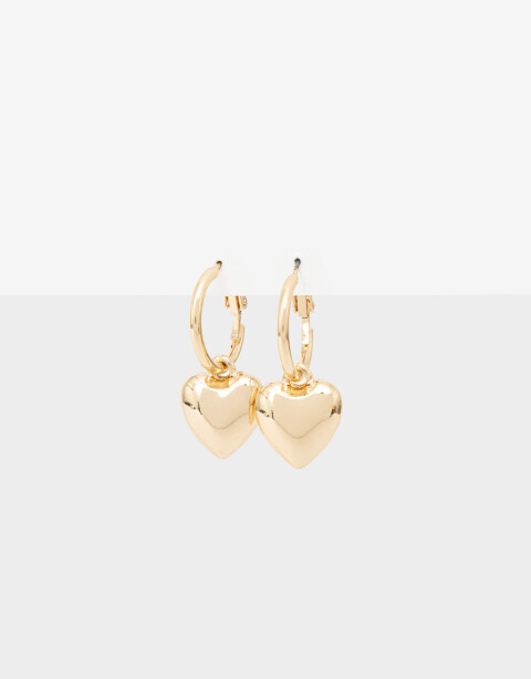 Aros Sets Strass Argollas Con Doble Dije De Corazón - Dorado