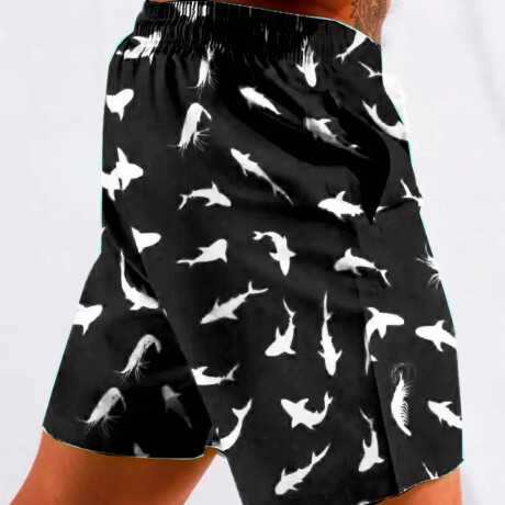 Set X2 Short Bermuda Playa Overzise Estampado Verano Negro Blanco