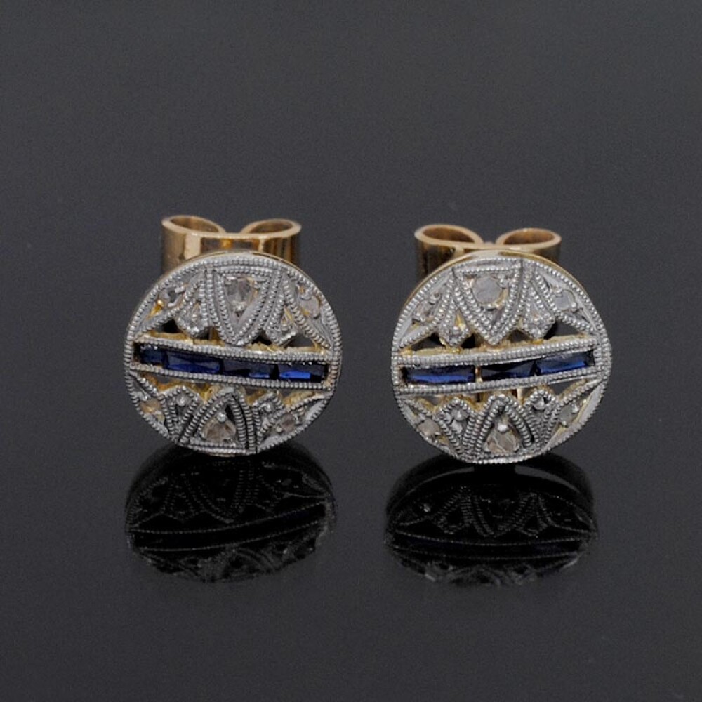Caravanas oro 18k , diamantes y zafiros sintéticos Caravanas oro 18k , diamantes y zafiros sintéticos
