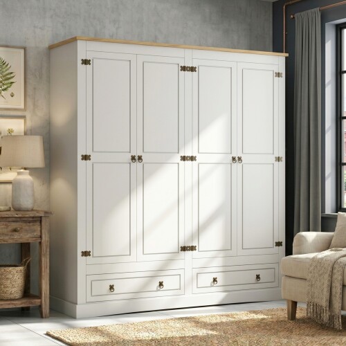 Ropero 4 puertas 2 Cajones Madera - Linea mexicana Blanco