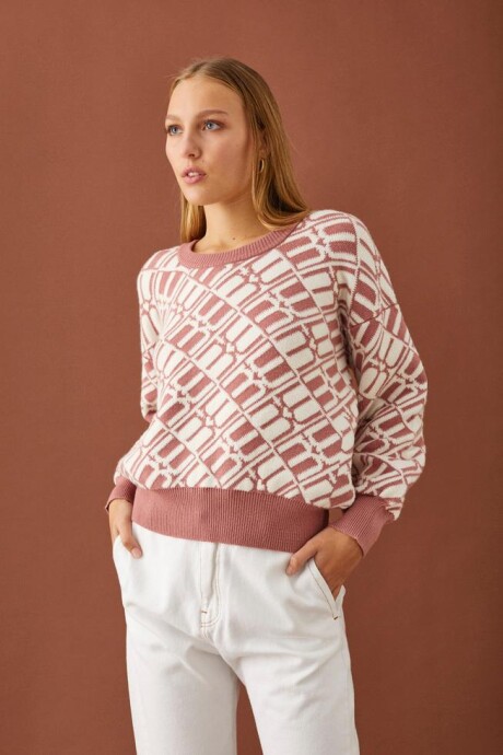 SWEATER MONOGRAM ROSA-CRUDO