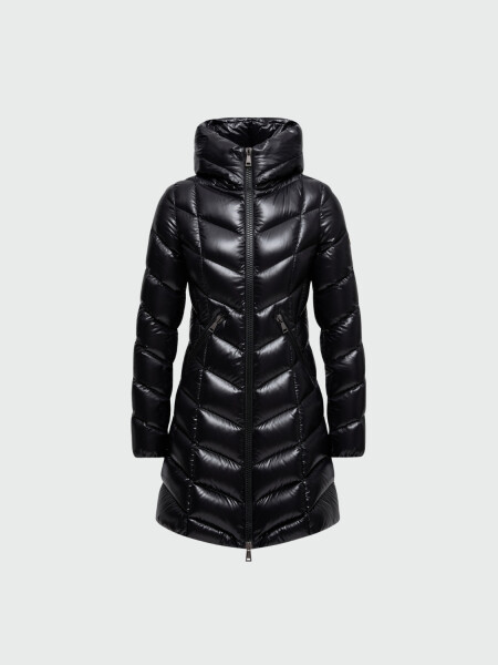 MONCLER - Campera larga de pluma con capucha Marus Negro