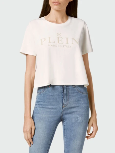 PHILIPP PLEIN - camiseta corta dorada Iconic Plein Blanco