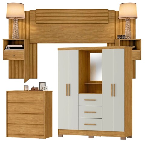 Juego de Dormitorio Ropero Capella con Espejo 4 Puertas Comoda Carla y Respaldo Oslo - Marrocos Juego de Dormitorio Ropero Capella con Espejo 4 Puertas Comoda Carla y Respaldo Oslo - Marrocos