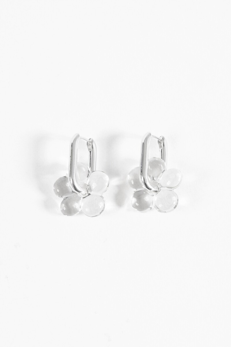 Aros dije flor traslúcida plateado