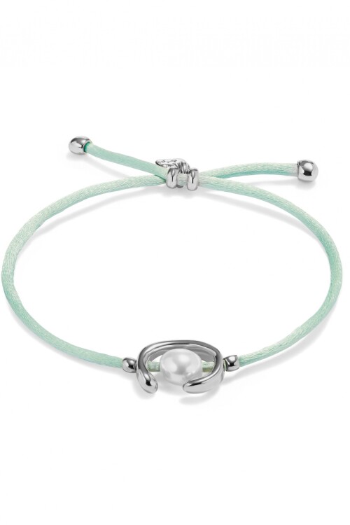 PULSERA DE HILO VERDE AZULADO CON PERLA SHELL FORNITURA BAÑADA EN PLATA DE LEY. Pulsera
