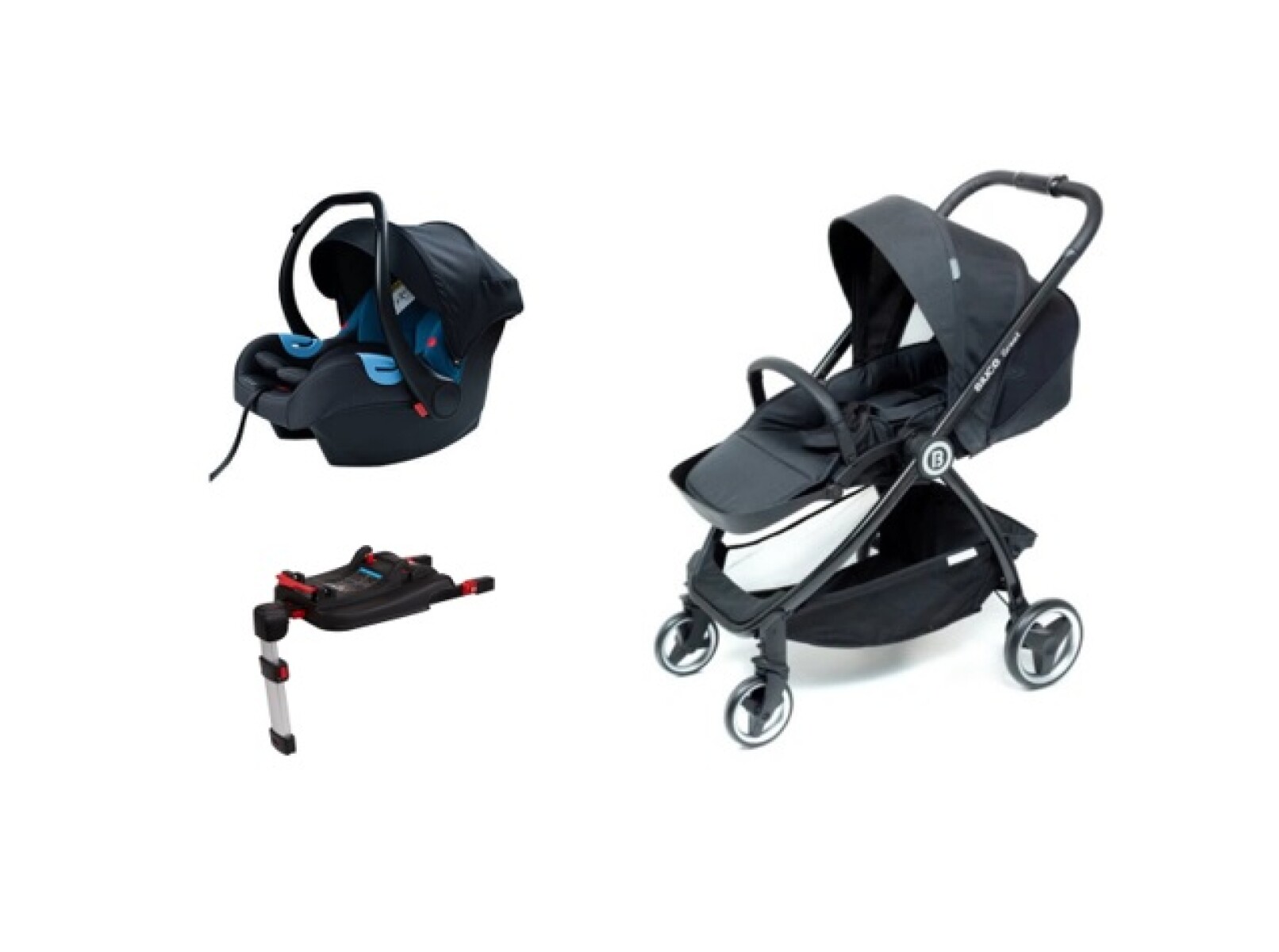 Coche Greet con babysilla, base isofix para el auto y adaptadores 