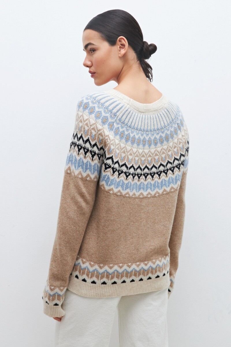 Sweater con guarda jacquard tostado