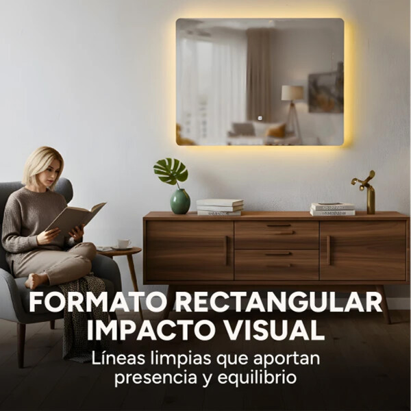 Espejo Rectangular Con Led Baño Led11 60 X 80 Desempañador ESPEJO RECTANGULAR LED11 60X80