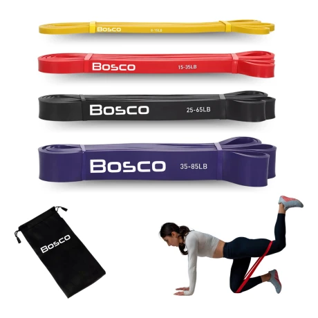 Set 4 Bandas Elasticas Resistencia Bosco Latex + Bolso Multicolor