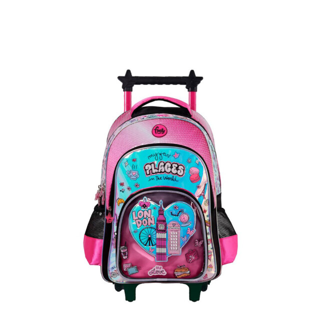 Mochila Footy PLACES 18" CARRO con Luz Led Fucsia - Negro - Rosado