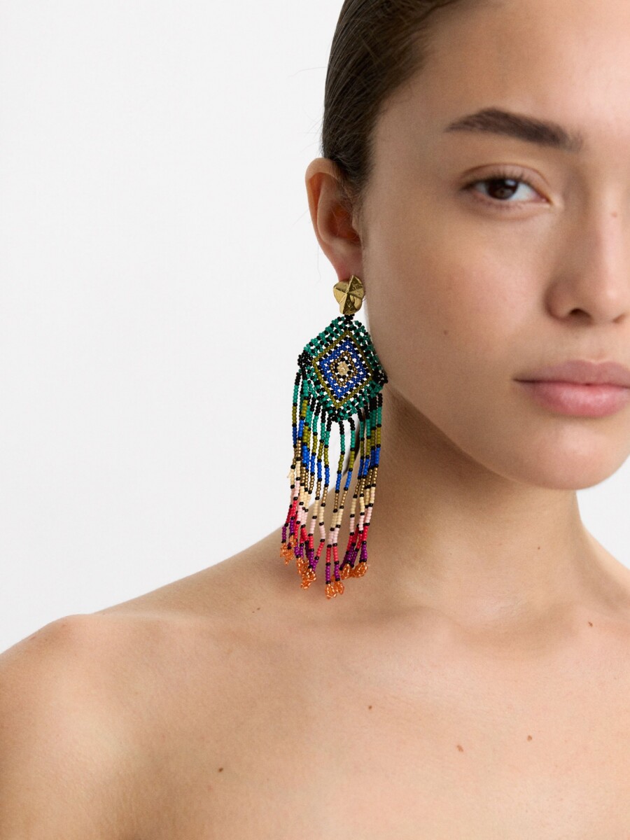 Pendientes De Rombo A Rayas Con Abalorios multicolor