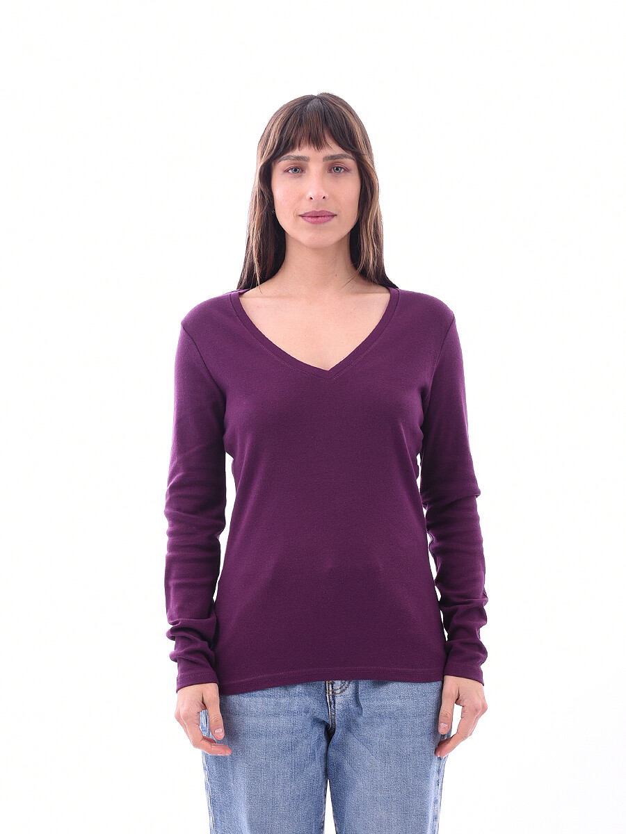 REMERA BASICA PETRA RIBB - VIOLETA 