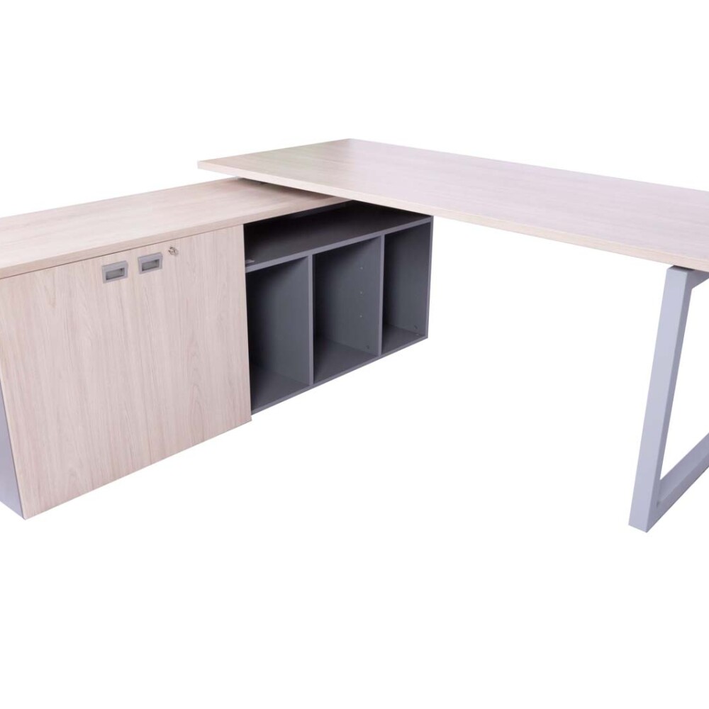 ESCRITORIO ESQUINERO GERENCIAL MADERA-Y-METAL GRIS WORK