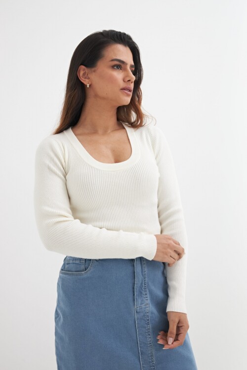 Sweater cuello redondo BLANCO