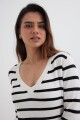 Sweater escote V rayas BLANCO