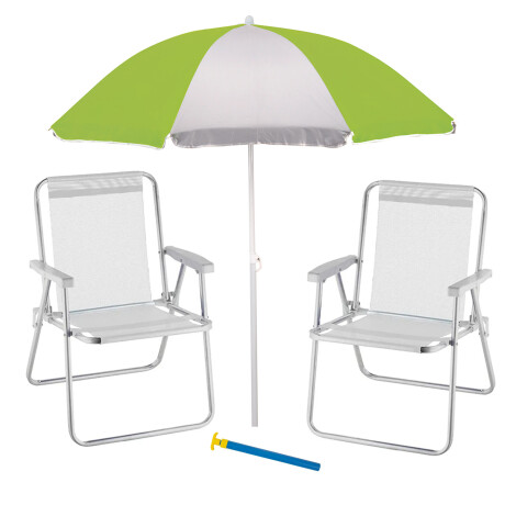 Set Sombrilla FPS 70 + Silla Plegable + Saca Arena Playa MOR Verde/plata