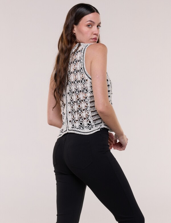 Chaleco Crochet Botones NEGRO/BEIGE
