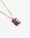 Cadena Corta con Dije Piedras Cadena De Acero Con Piedra Amatista - Dorado