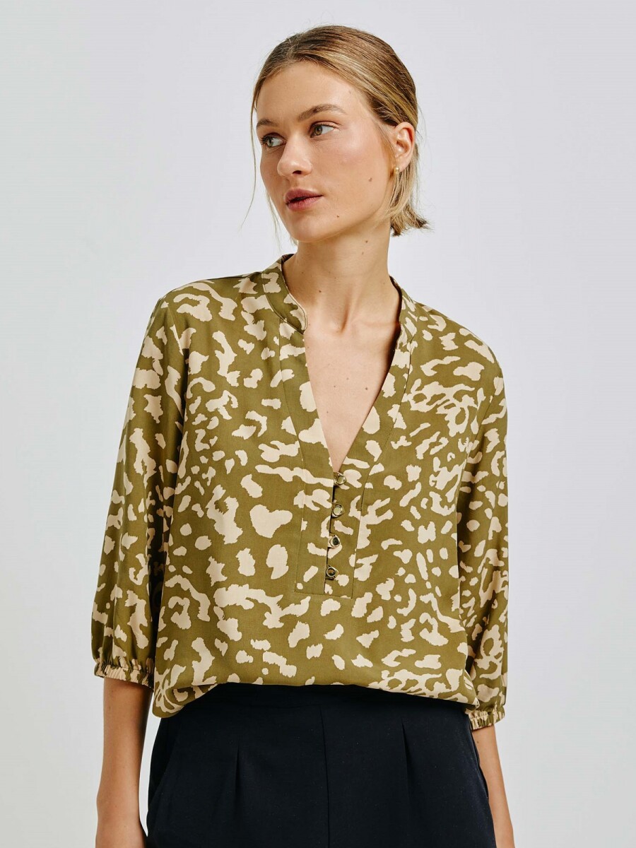 BLUSA ESTAMPADA CON MANGAS ABULLONADAS - VERDE 