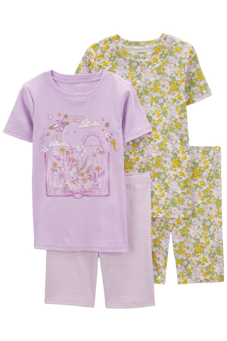 Pijama cuatro piezas de algodón, dos bermudas y dos remeras manga corta diseño floral Pijama cuatro piezas de algodón, dos bermudas y dos remeras manga corta diseño floral