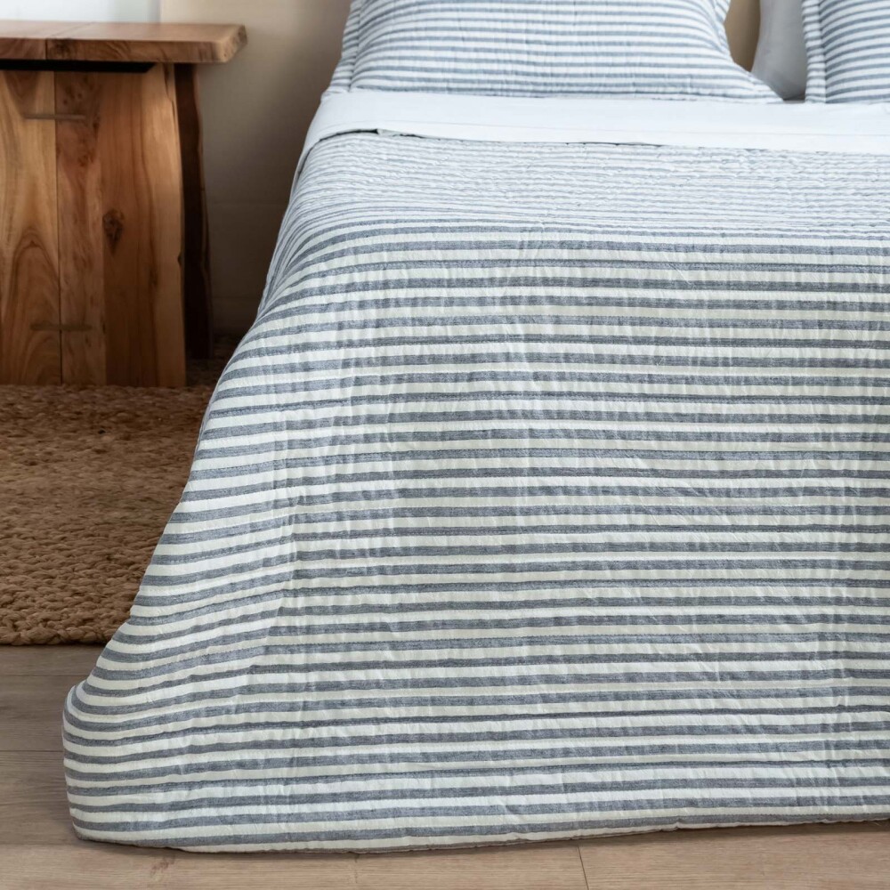SET CUBRECAMA 1 PLAZA ALGODON AZUL COTTON STRIPE