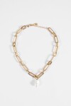 Collar gargantilla acero dije perla dorado