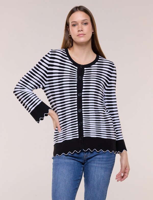 Cardigan Con Botones Y Terminación Ondulada NEGRO/BLANCO