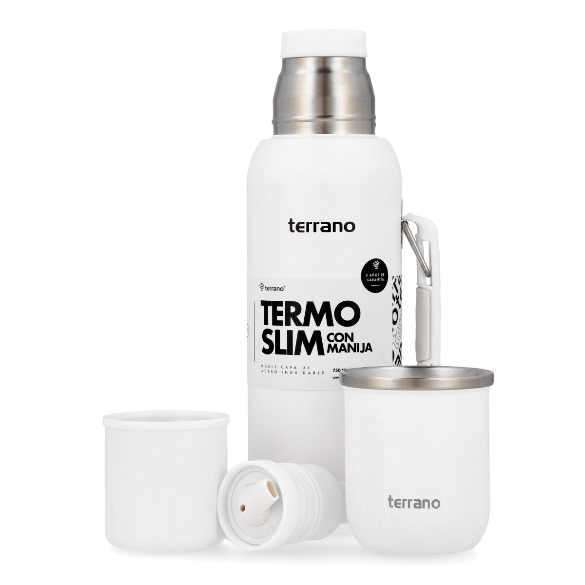 Kit Termo 750ML Con Base De Silicona + Mate Sicilia - Blanco 