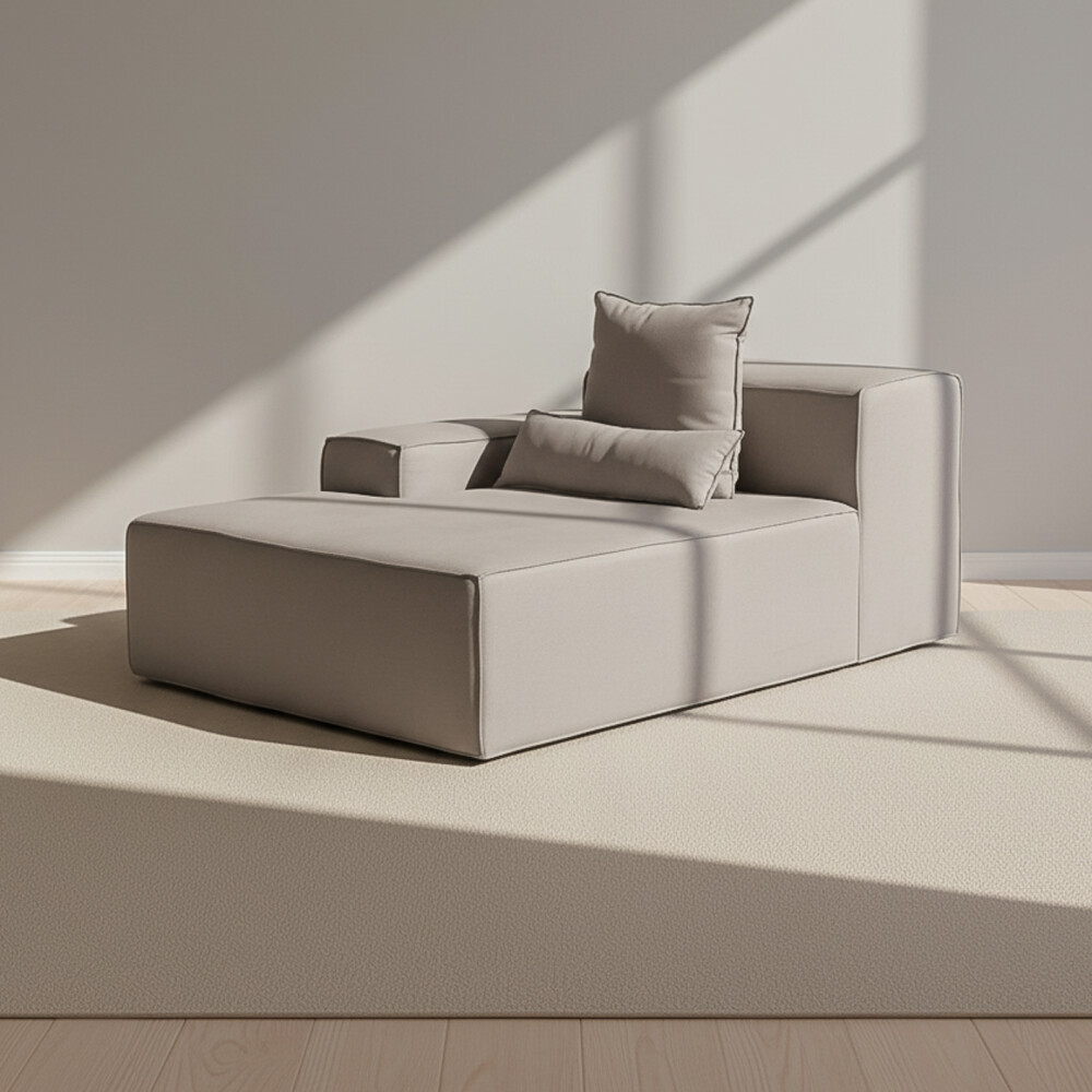SOFÁ KAI 1 CUERPO TELA GRIS MODULAR CHAISE CON BRAZO IZQUIERDO