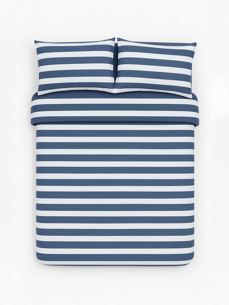 JUEGO DE SABANAS SOMMIER RAYAS 2 PLAZAS - AZUL OSCURO 