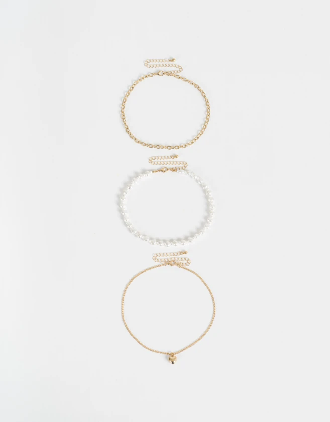 Chokers Con perlas Set De Chokers Con Perlas - Dorado