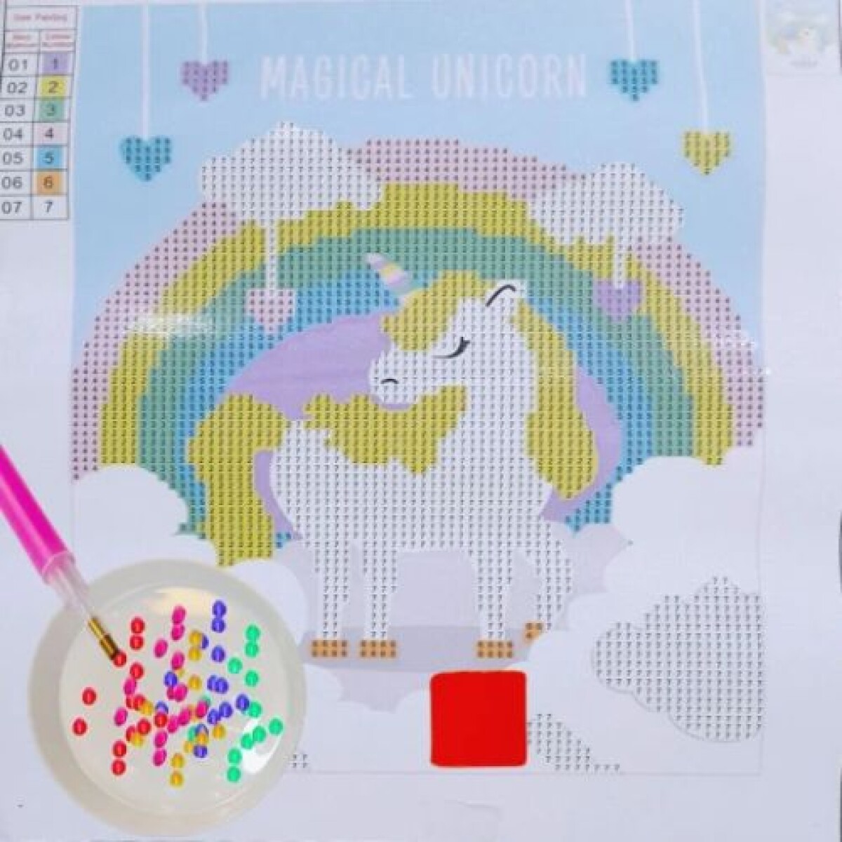 Kit Pintura de diamantes de punto DIY con accesorios - Unicornio 