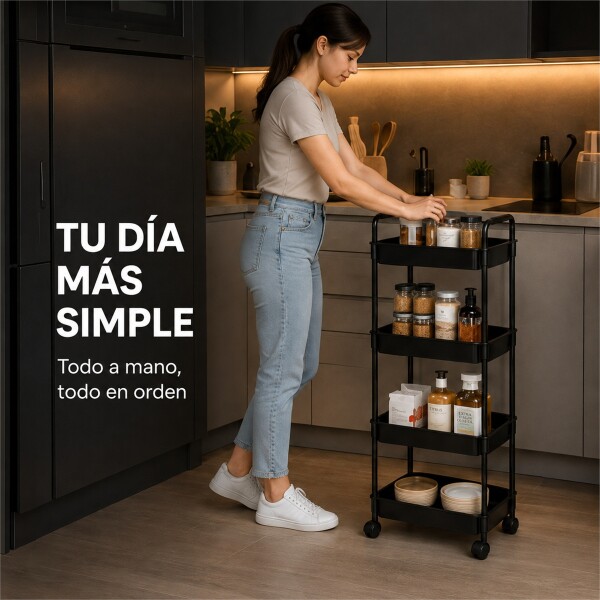 Carrito Organizador Auxiliar Multituso 4 Niveles Con Ruedas Negro 1