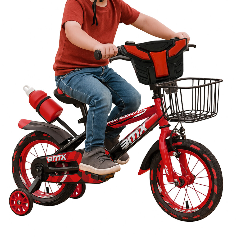Bicicleta Infantil Rodado 16 Para Niños Con Rueditas Auxiliares y Canasto Rojo