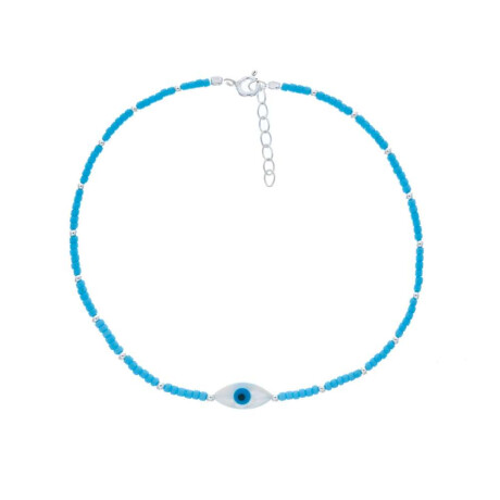 Tobillera De Plata Mostacilla Y Ojo Turco