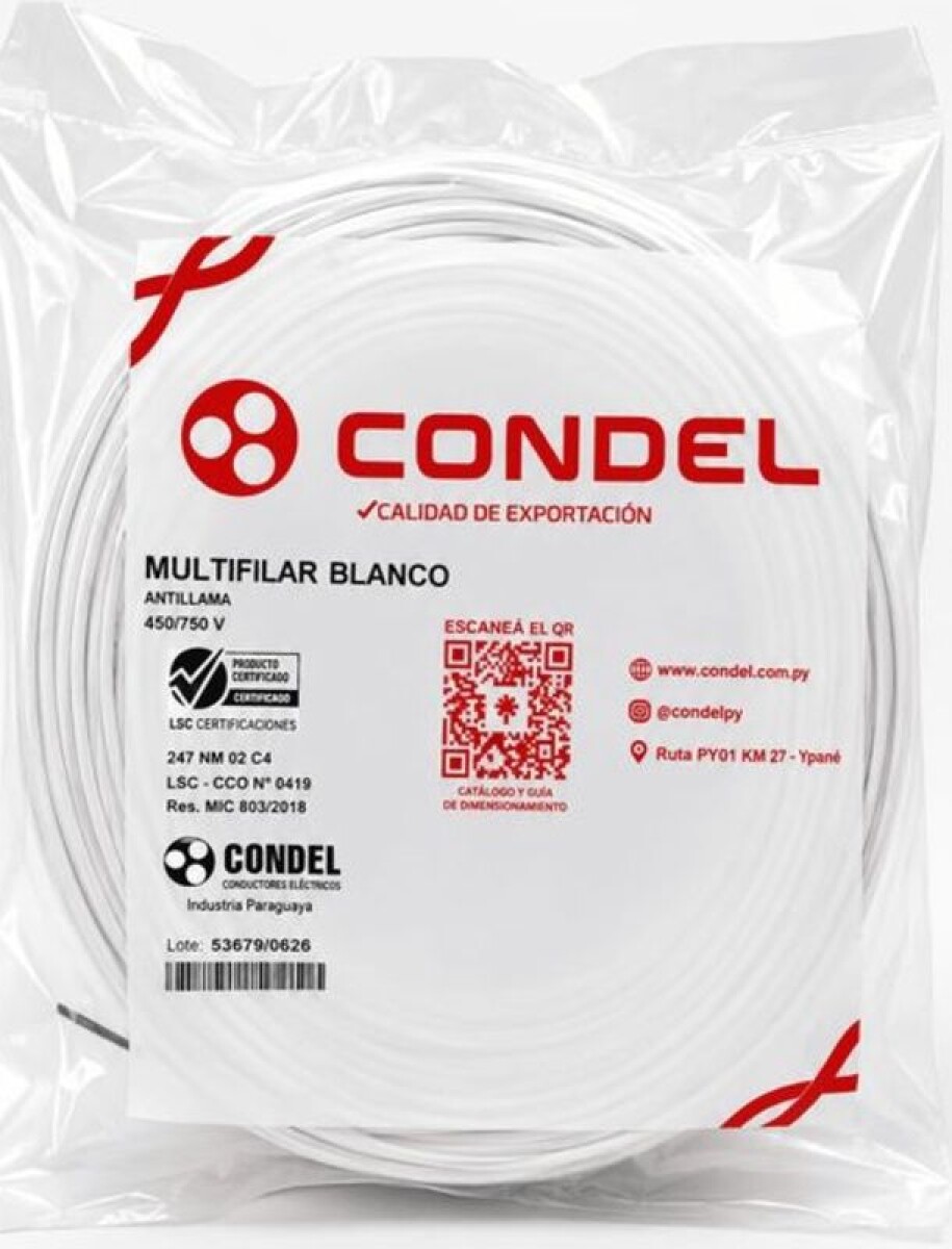CABLE MULTIFILAR 10,00MM2 BLANCO CONDEL 