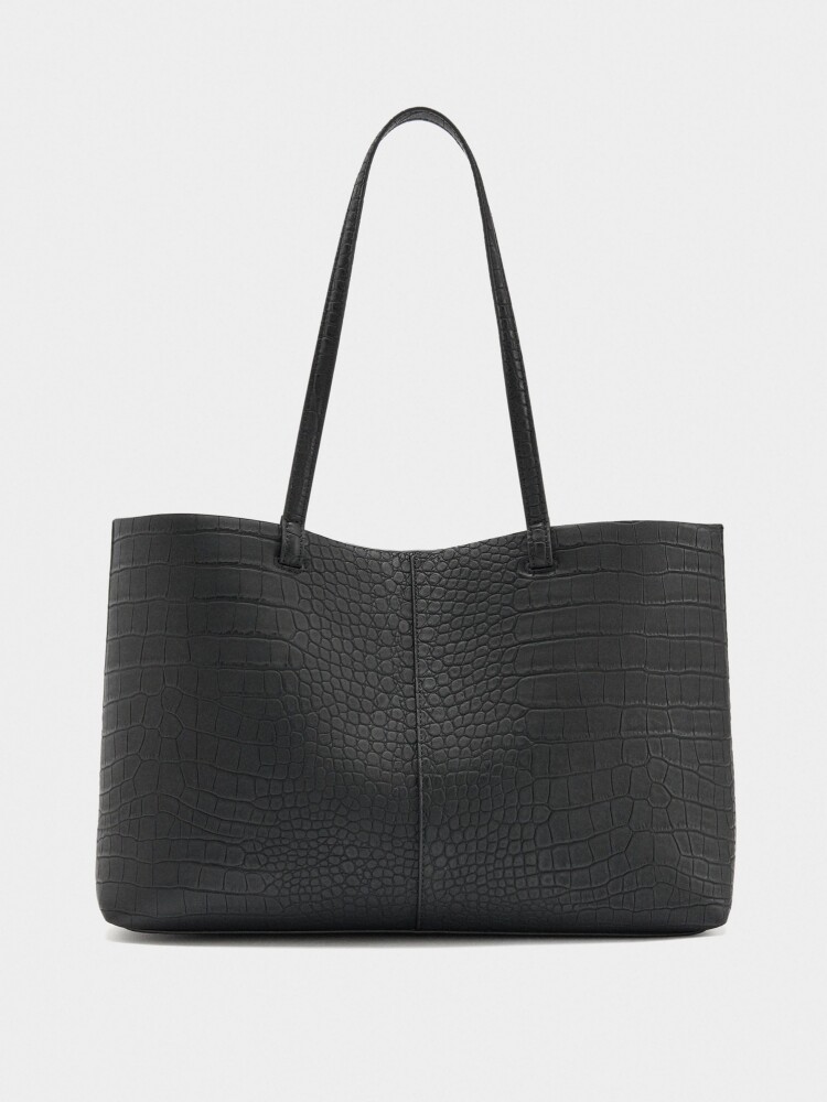Bolso Shopper Grabado Animal Con Bolsa negro