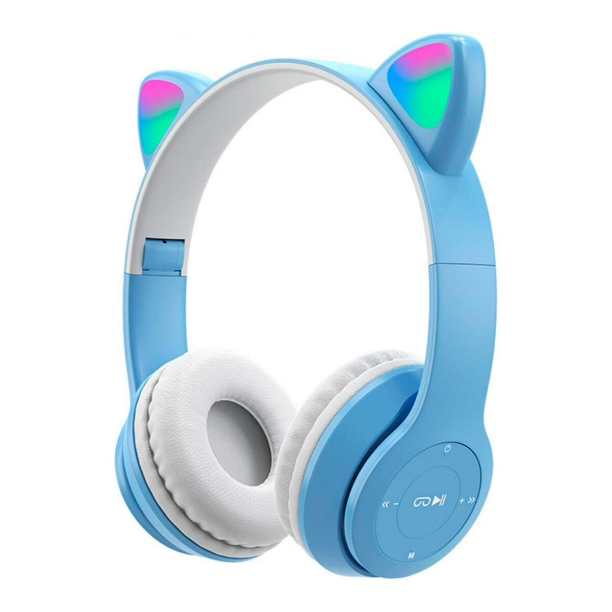 Auriculares BT Plegables Orejas Gato con Luz LED RGB - Celeste 